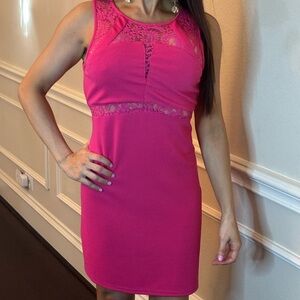 She and Sky Pink Lace Mini Dress